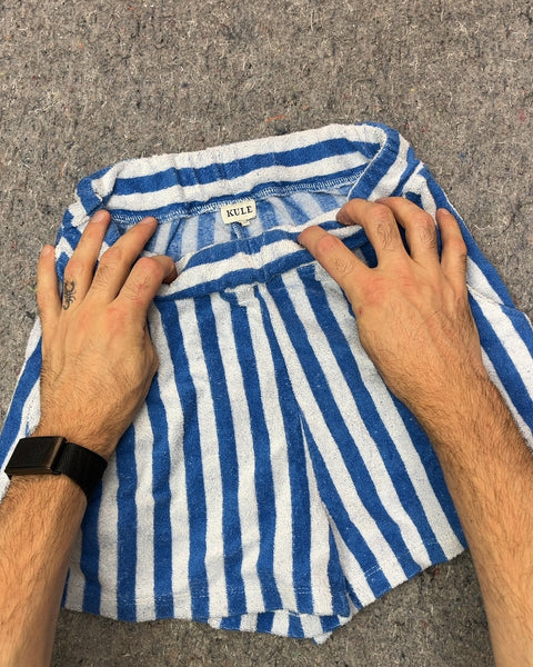 KULE Blue and White Striped Terry Cloth Shorts, Size XS