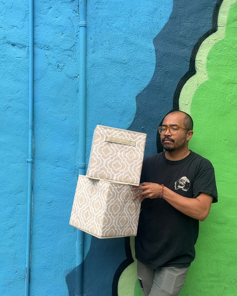 Two Patterned Fabric Storage Bins, 11"