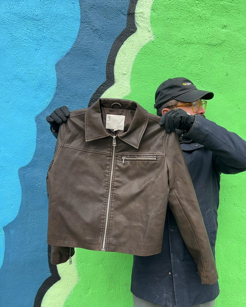 Anthropologie Pilcro Vegan Leather Brown Moto Jacket, Size XS