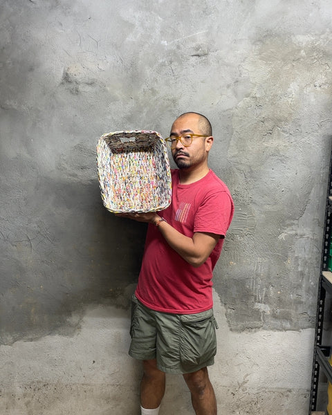 Colorful Recycled Magazines Woven Basket, 5x12x14"