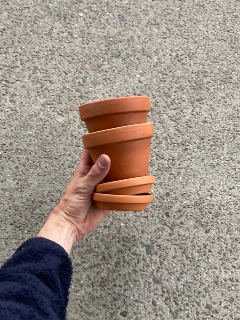 Duo Of Terracotta Pots & Sauce Lids
