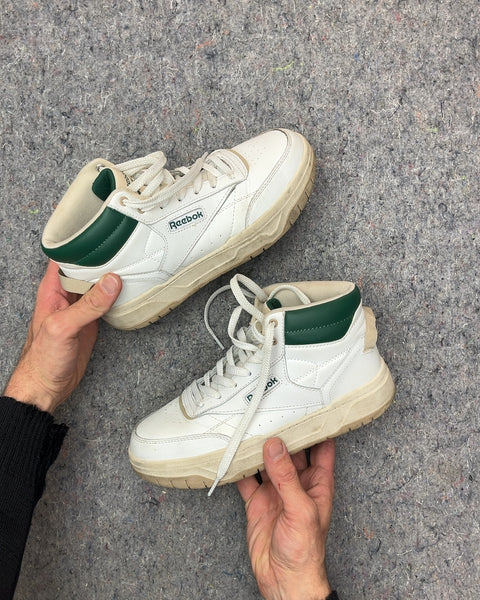 Reebok White and Green High Top Sneakers, Size US 7 W or EU 37.5