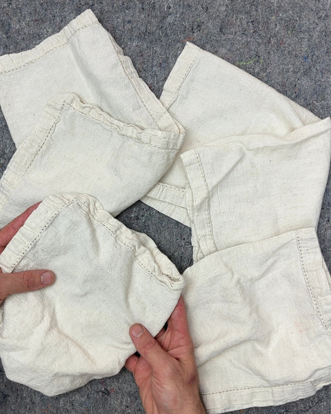 Five More Cream Linen Blend Fabric Napkins with Stitching