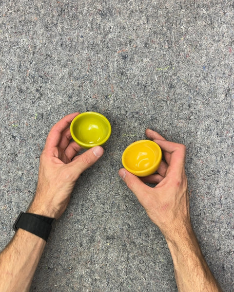 Small Yellow and Green Ceramic Sauce Bowls From Fish Eddy