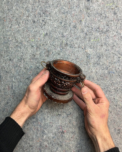 Ornate Brown Decorative Pot with Handles
