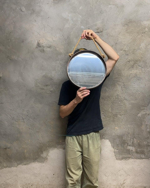 Round Wall Mirror with Rope Hanger, 14"