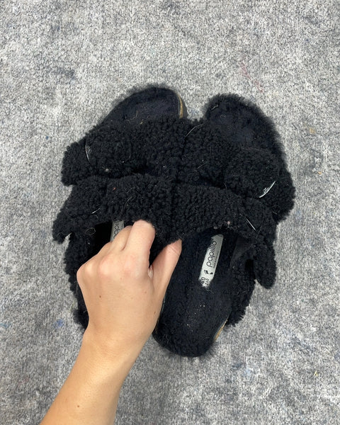 Papillio Black Shearling Slippers, Size EU 40