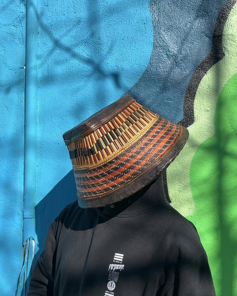 Vintage Hand-woven African Basket, 13"