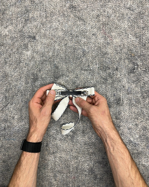 White Scalloped Edge Ribbon Bow Hair Barrette
