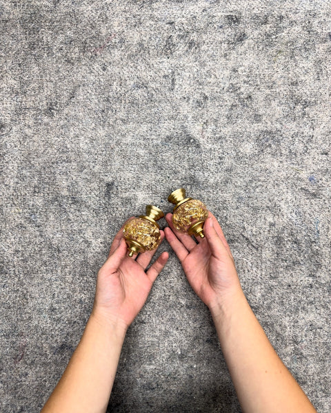 Gold Flake Glass Curtain Rod Finials, Set of 2