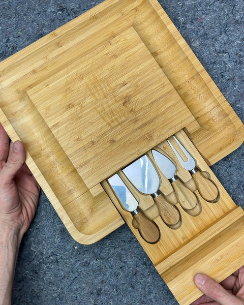 Bamboo Cheese Board with Utensils, 13x13"