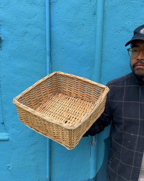 Square Woven Wicker Basket, 13x13"