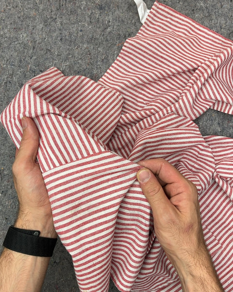 5 Red and White Striped Fabric Napkins