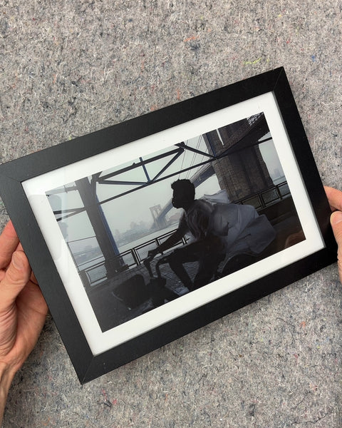 Someone Riding A Bike Under The Brooklyn Bridge Picture Framed, 10x12"