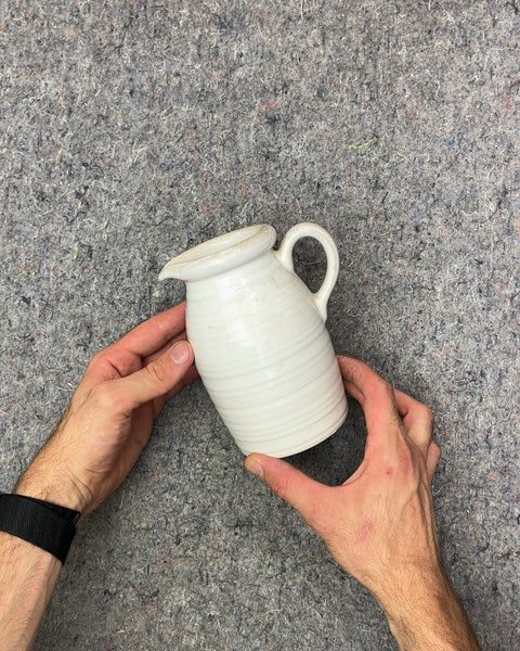 Crate & Barrel White Ribbed Ceramic Pitcher
