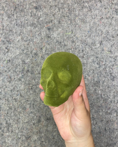 Green Velvety Skull Decor