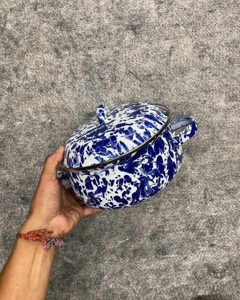 Sexy Blue Swirl Marble Enamelware Stock Pot with Lid