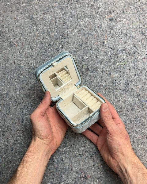 Light Blue Suede Travel Jewelry Box