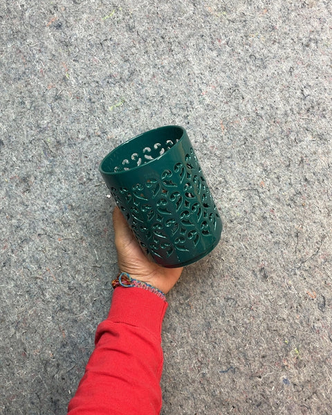 Green Ceramic Planter with Cutout Design