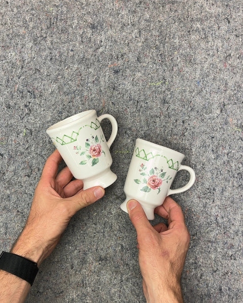 Two More Pfaltzgraff Garden Trellis Pattern Footed Mugs