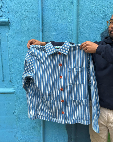 Big Bud Press Blue Striped Work Shirt, Size S
