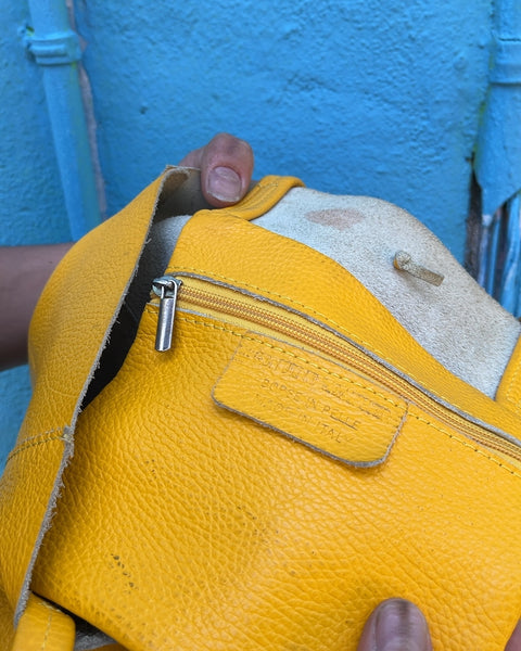 Vera Pelle Mustard Yellow Pebbled Leather Tote Bag