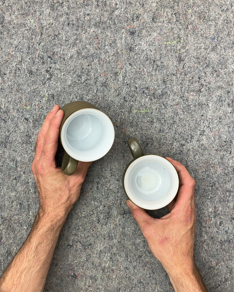 Denby Pottery Green Mugs with Geometric Pattern