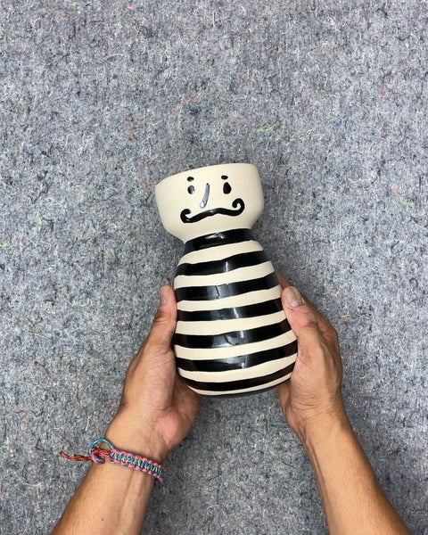 Jones & Co Black and White Striped Ceramic Vase, 8"