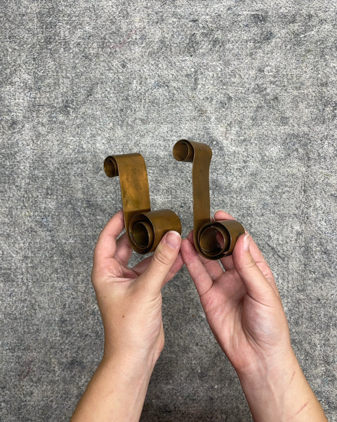 Vintage Brass Ribbon Scroll Taper Candle Holders, Pair
