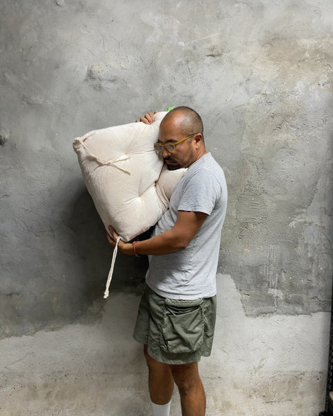 Big Hippo Beige Tufted High Back Chair Cushion, 60x18”