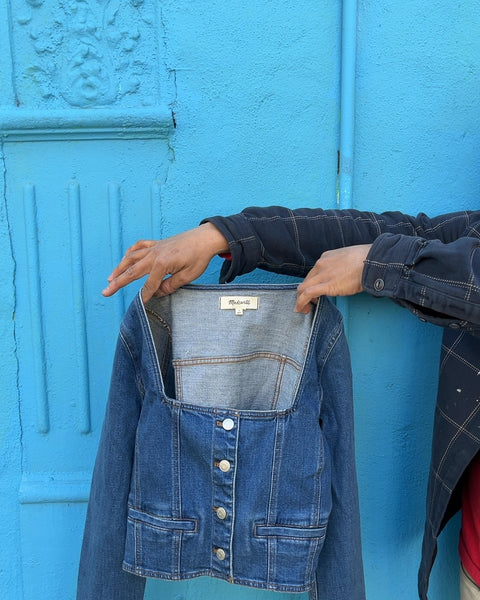 Madewell Denim Square Neck Crop Top, Size S