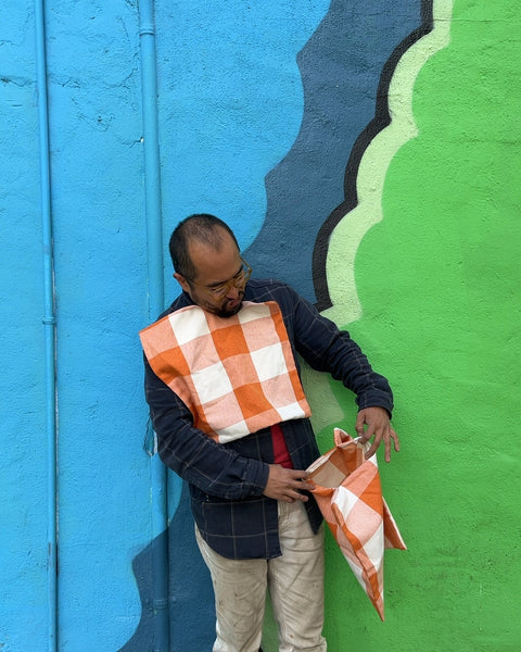 Orange and White Gingham Cushion Covers, 16x16"