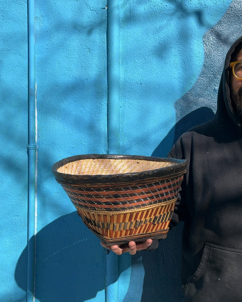 Vintage Hand-woven African Basket, 13"