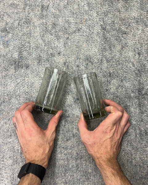 Set of 2 Cool Green Tinted Drinking Glasses
