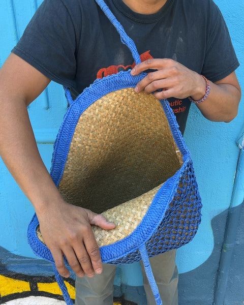 Bigass Blue Woven Straw Tote Bag