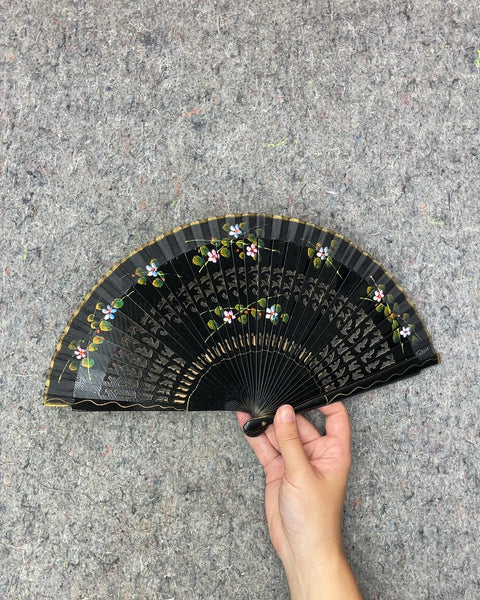 Black Floral Hand Fan