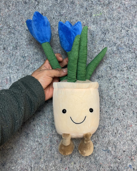 Plush Flower Pot with Blue Tulips