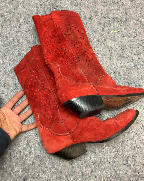 Red Cowboy Boots, Sz US 7W