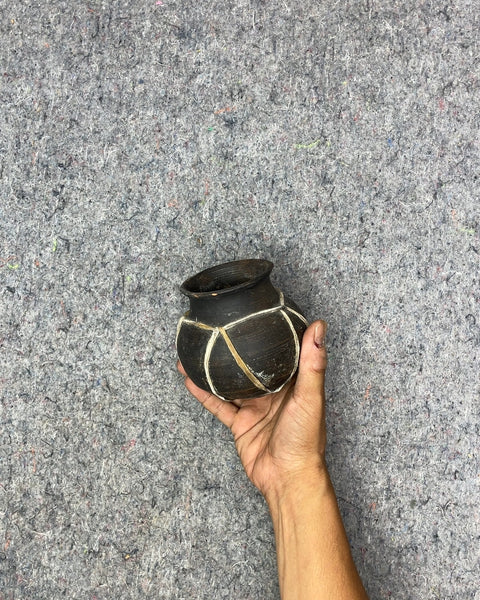 Decorative Black Clay Pot with White Cord Detail