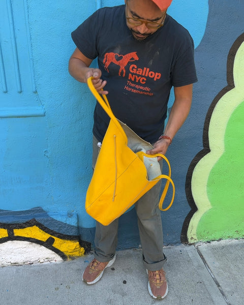 Vera Pelle Mustard Yellow Pebbled Leather Tote Bag