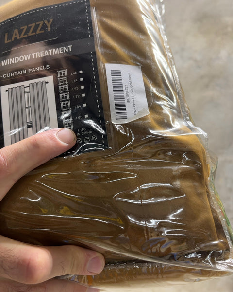 Lazzzy Gold Brown Velvet Window Curtain Panels, L108"