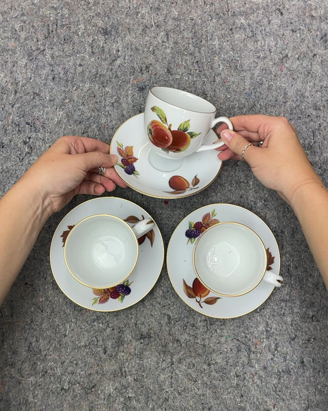 Beautiful Fruit Gold Rimmed Teacups and Saucers
