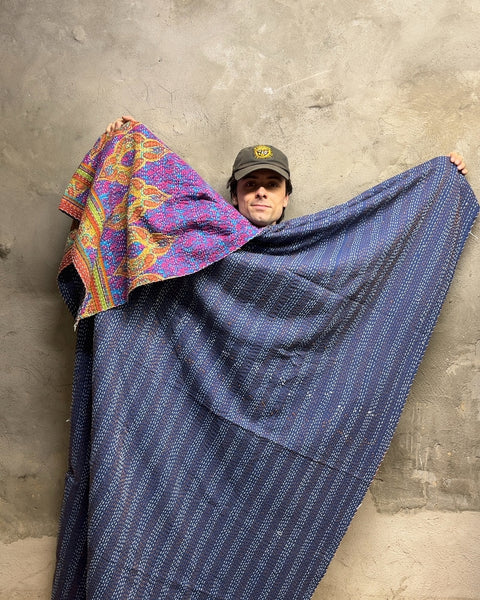 Pretty Reversible Kantha Quilt Blanket, 60x90"