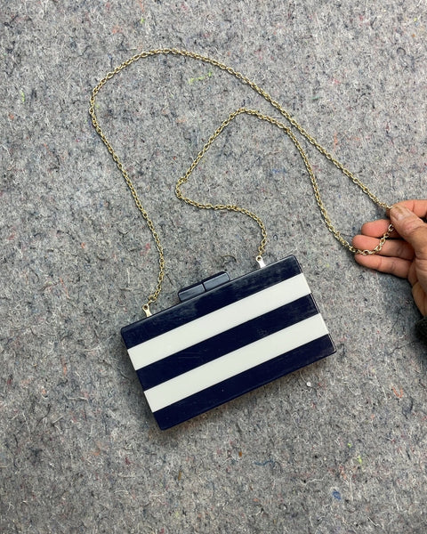 Fornash Striped Clutch Bag with Gold Chain