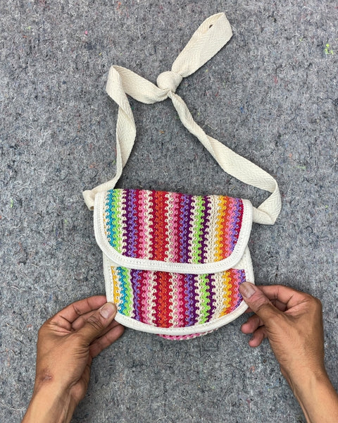 Rainbow Striped Crocheted Crossbody Bag