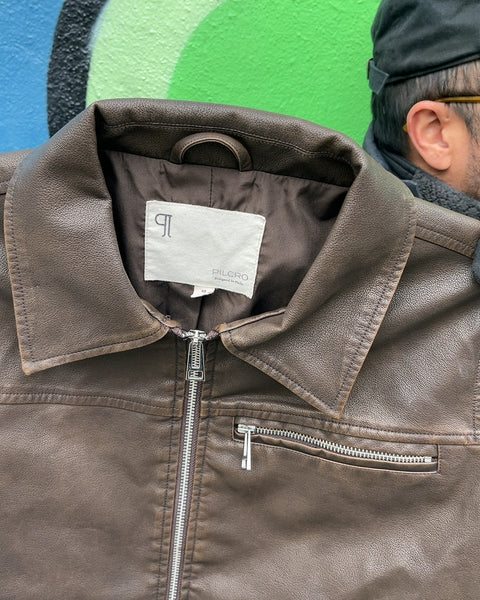Anthropologie Pilcro Vegan Leather Brown Moto Jacket, Size XS