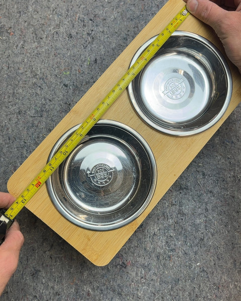 Raised Double Pet Bowls with Bamboo Stand