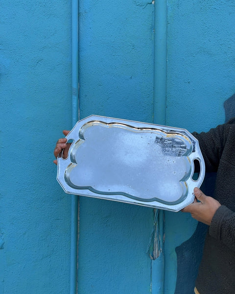 Silver Scalloped Serving Tray, L19"