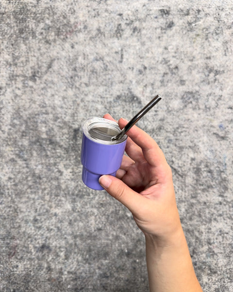 Mini Stainless Steel Tumbler Shot Glass with Straw, Purple