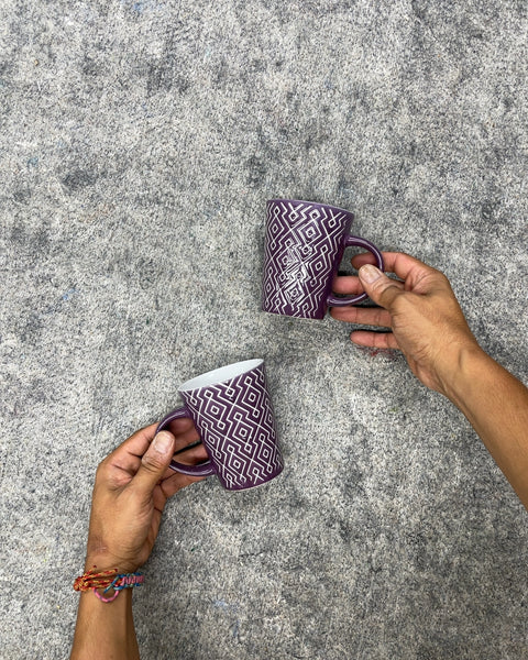 Purple Geometric Pattern Ceramic Coffee Mugs, Set of 2